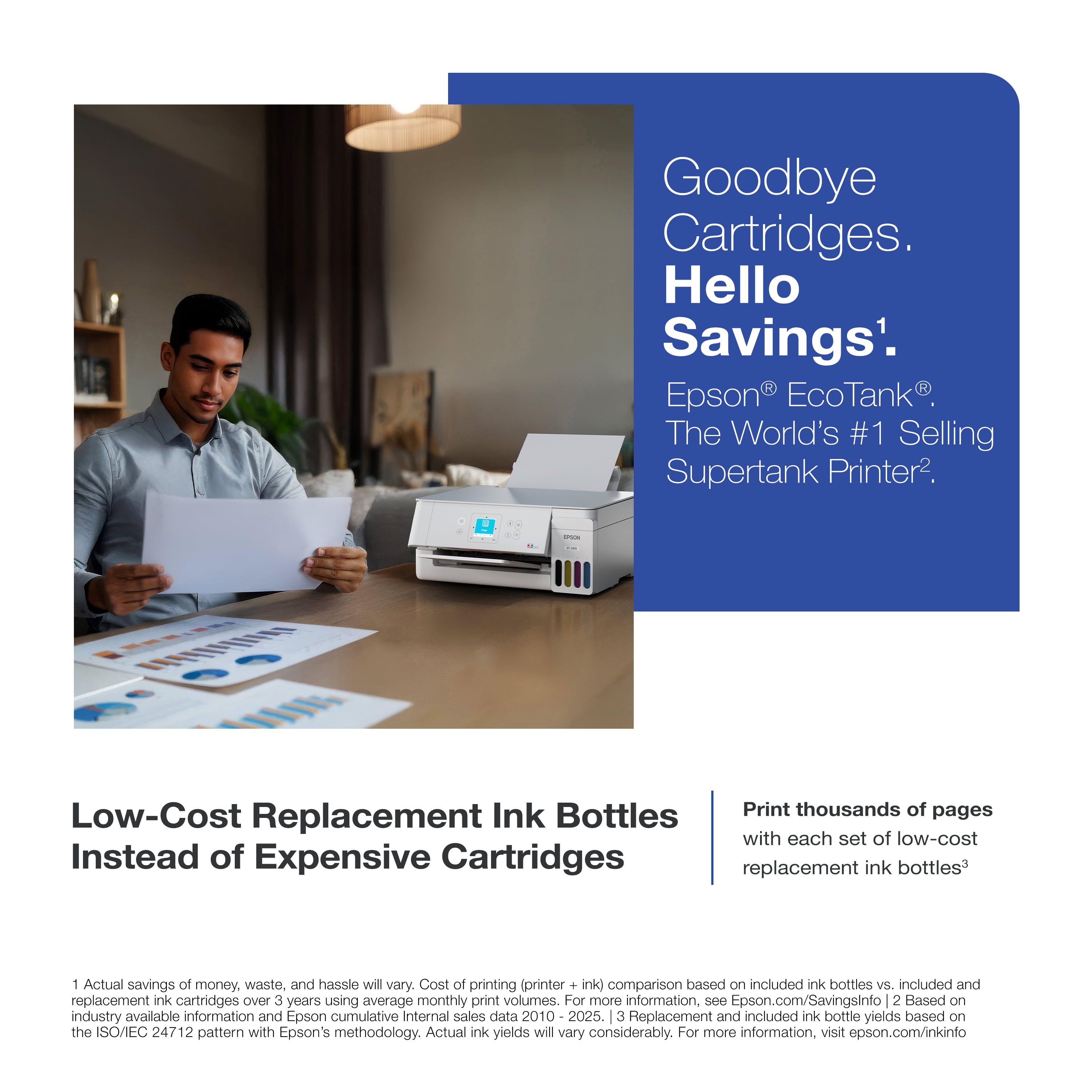 Epson EcoTank ET-2903 Wireless All-in-One Color Supertank Printer with up to 3 Years of Ink, Refillable Tanks, Perfect for Home, 11 PPM, 1.44" Color Screen, Built-in Scanner – White
