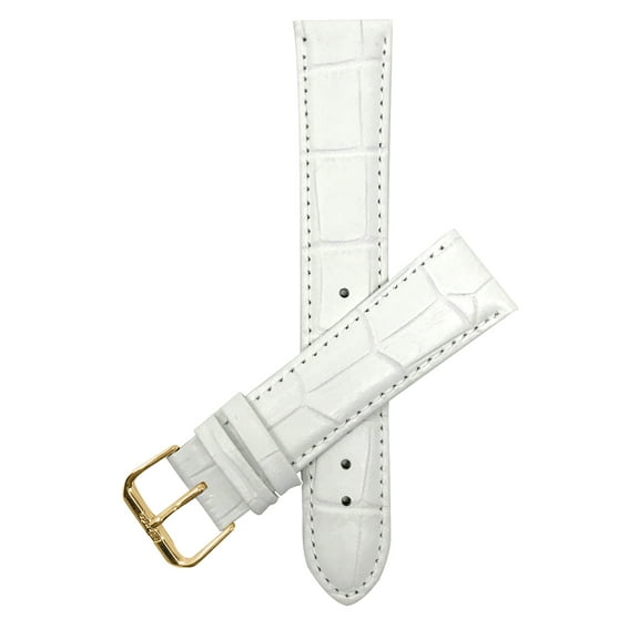 Bandini 12mm Womens Italian Leather Watch Band Strap - White - Alligator Pattern - Gold Tone Buckle