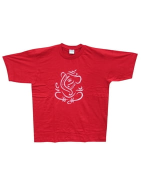 Mogul Summer Cotton T-Shirt Red Ganesha Print Boho Hippie Chic Short Sleeves T-Shirts