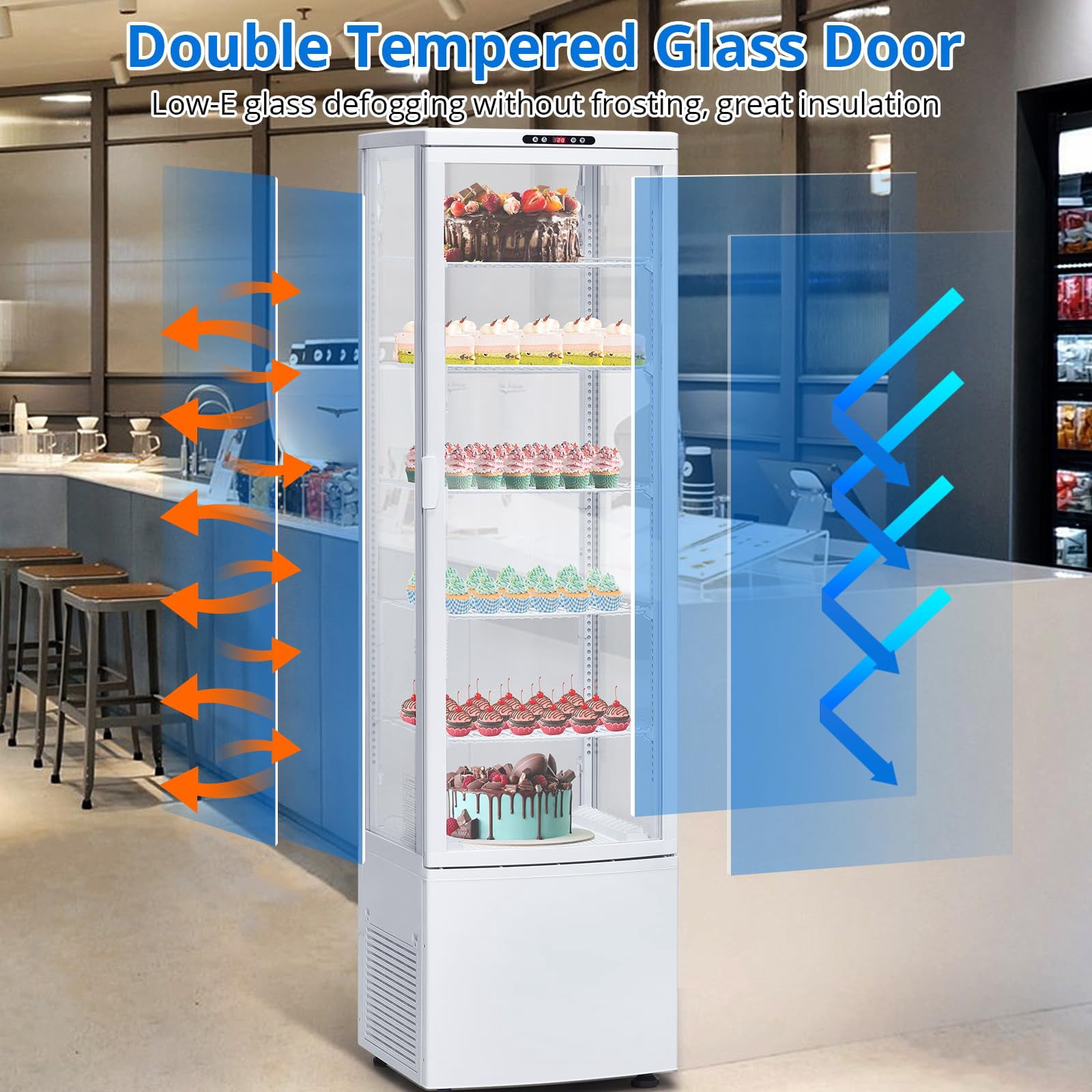 Litake Commercial Refrigerator Display Case, 10.9 Cu.FT Single-Door Countertop Pastry Display Case with Interior LED Lighting, Double-Layered Glass, Countertop/Floor Refrigerator, 110v