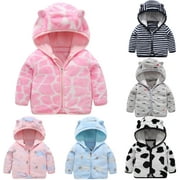 Ruziyoog Toddler Baby Winter Casual Solid Color Long Sleeved Fleece Coat Cute Bear Ears Hooded Zipper Thick Jacket Suit Warm Outwear for Kids Boy Girls (6 Months - 6 Years)