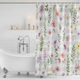thumbnail image 2 of Pink Spring Floral Shower Curtain, Waterproof Shower Curtains for Bathroom, Flowers Botanical Elegant Grey Checkered Washable Fabric Bathtub Curtain Set Bath Decor with 12 Hooks 48"x72", 2 of 6
