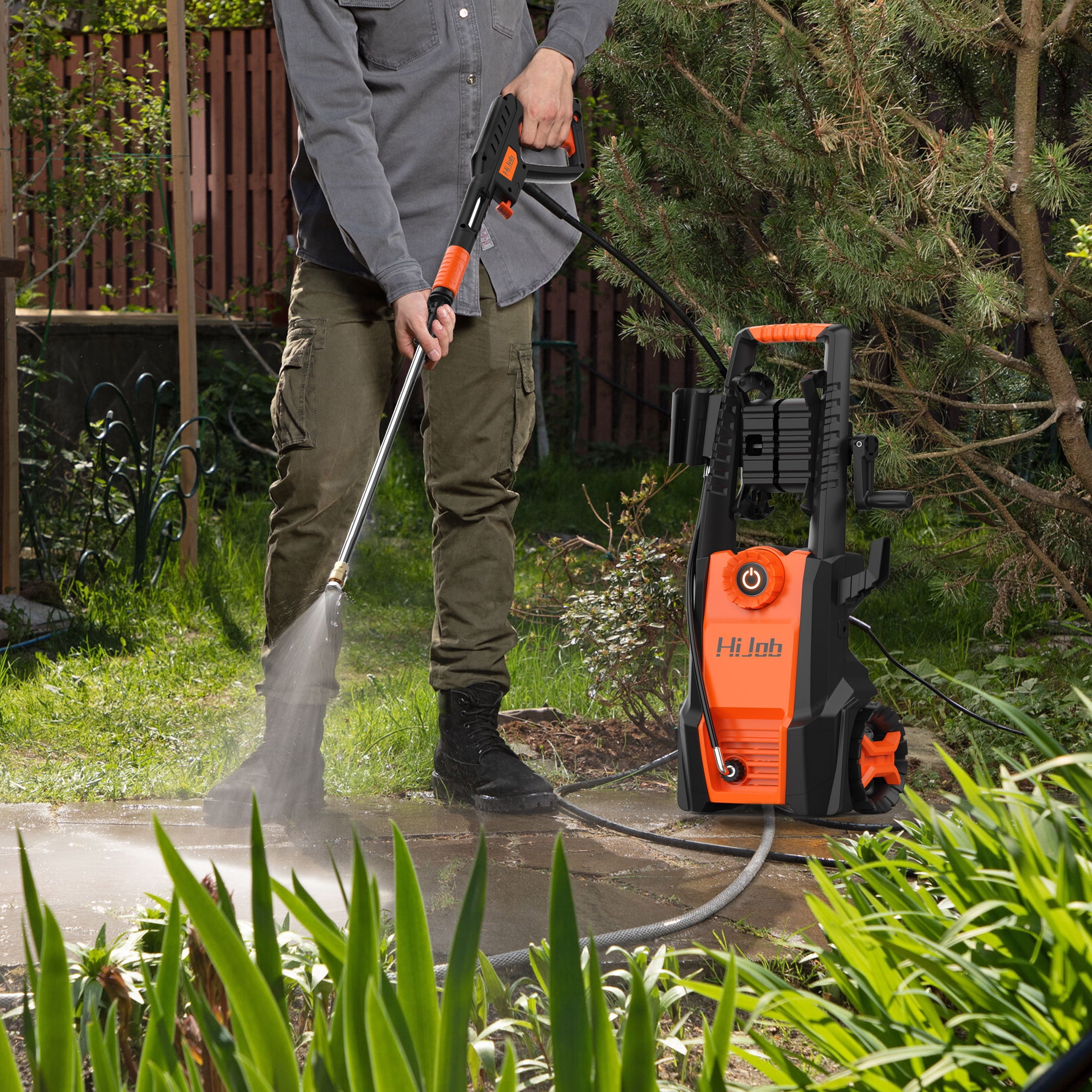 HIJOB Electric 4000 PSI High Power Water Washers Machine  w/ 20 ft Hose, 4 Nozzles, Max. 2.6 GPM for Patios/Cars/Fences/Driveways