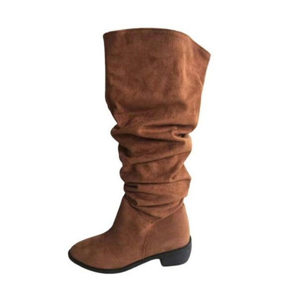 Jsaierl Womens Faux Suede Knee High Boots Side Zipper Flat Low Heel Boot Shoes Pointed Toe Stretch Knee High Pull On Fall Weather Winter Boots