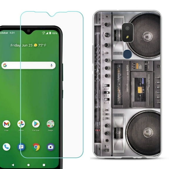 Slim-Fit TPU Fashion Phone Case for Cricket Icon 3, with Tempered Glass Screen Protector, by OneToughShield ® - Boombox