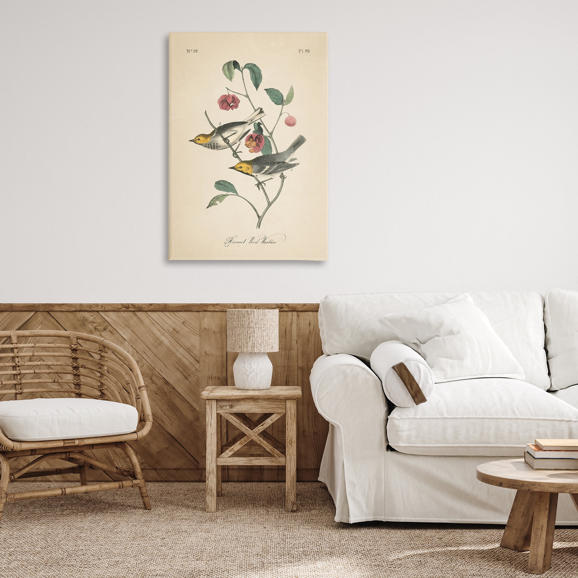 Stupell Industries Vintage Warbler & Plants Animals & Insects Painting Gallery Wrapped Canvas Art Print Wall Art, 24 x 36