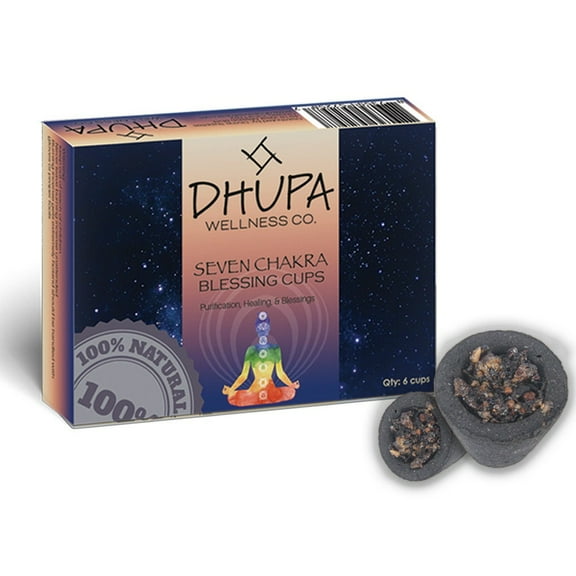 Dhupa 7 Chakra Natural Incense Smudge Cups | Organic Resin Smudge Cups Metal Stand Included | Natural Charcoal Smudge Cup Filled with Herb