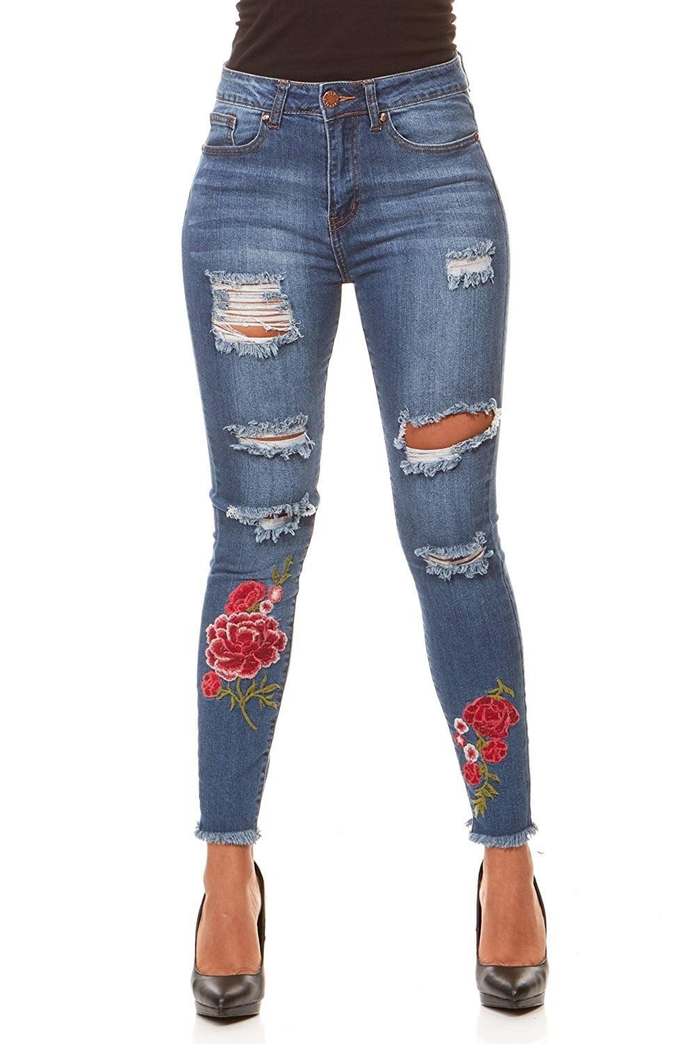 VIP Jeans for women High Waisted Ripped and Distressed Skinny Stretchy ...