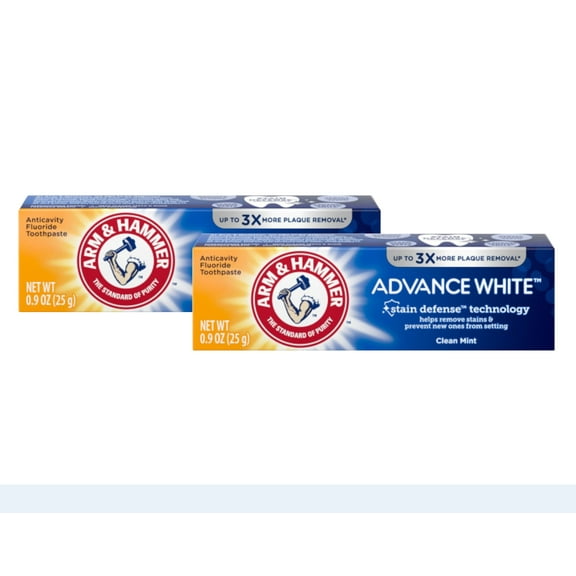 2 Pack - ARM & HAMMER Advance White Extreme Whitening Baking Soda Toothpaste Clean Mint Mini/ Travel Size 0.9 oz (25g)
