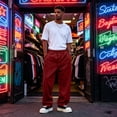 thumbnail image 5 of Mens Joggers, Loose Fit Wide Leg Sweatpants, Elastic Waist Casual Daily Jogger Trousers With Pockets Wine L, 5 of 5