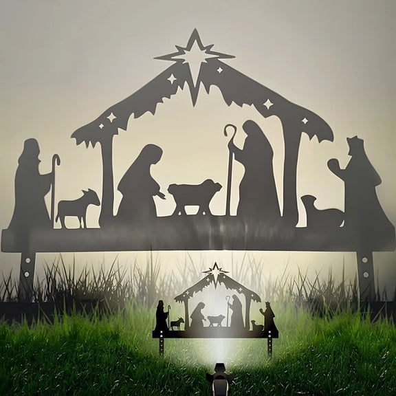 HELLOYOUNG Nativity Scene Projector Light with Holy Family, Outdoor Indoor LED Christmas Projector for Wall Yard, Religious Night Light Xmas Decoration