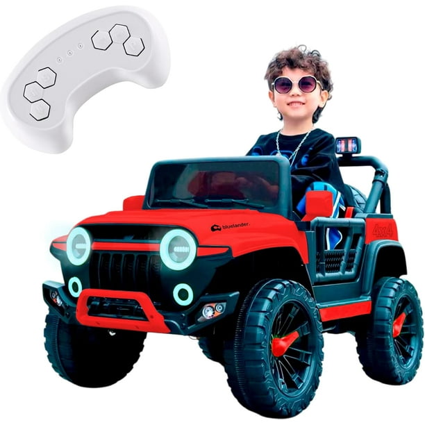 Carro Electrico Bluelander, Tipo Jeep, Montable para Niño y Niña, con Luces Led Frontales, Rojo