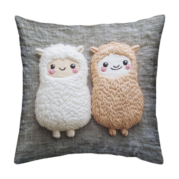 Lilixerw 18 x 18 inch Soft Alpaca Plush Pillow Cover,3D Embroidery-Style Cute Animal Pattern,Short Pile Fake Fur Cushion Cover for Sofa Bedroom Home Room,Multicolor