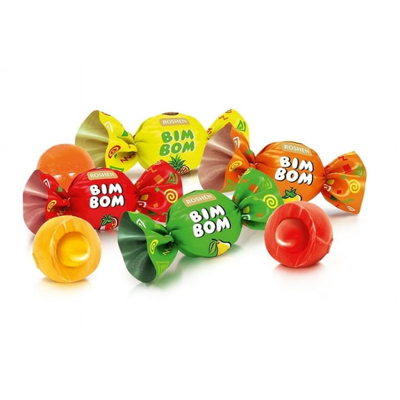 Roshen Bim Bom Hard Candy MDA05 with Fruit Flavor Filling Kosher and Halal, Delicious, Flavorful Hard Sweets Bulk Candy 1kg/2.2lbs