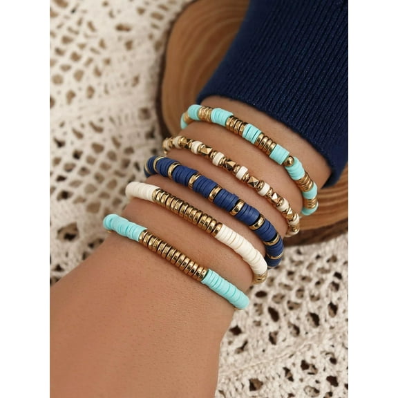 QQTDFG 5pcs/set Blue Set Soft Clay Beaded Bracelet Creative Jewelry Stackable Bracelet-default