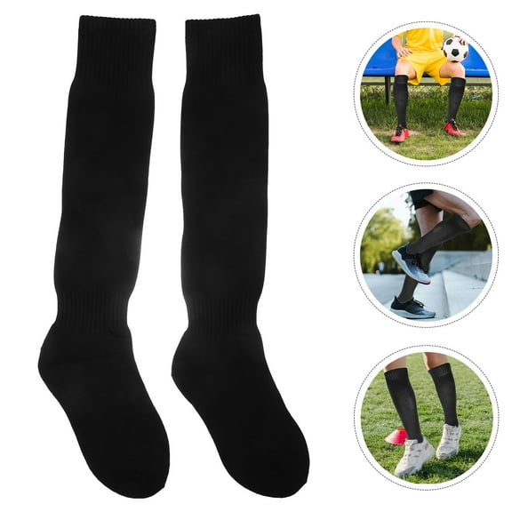 PBPBOX 2 Pairs Football Socks For Boys Cotton Black Sweat Absorbent Long Calf Stockings