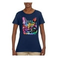 thumbnail image 3 of Cute Cat | Dean Russo Art Animal Lover Womens T-Shirt, Navy, Small, 3 of 6