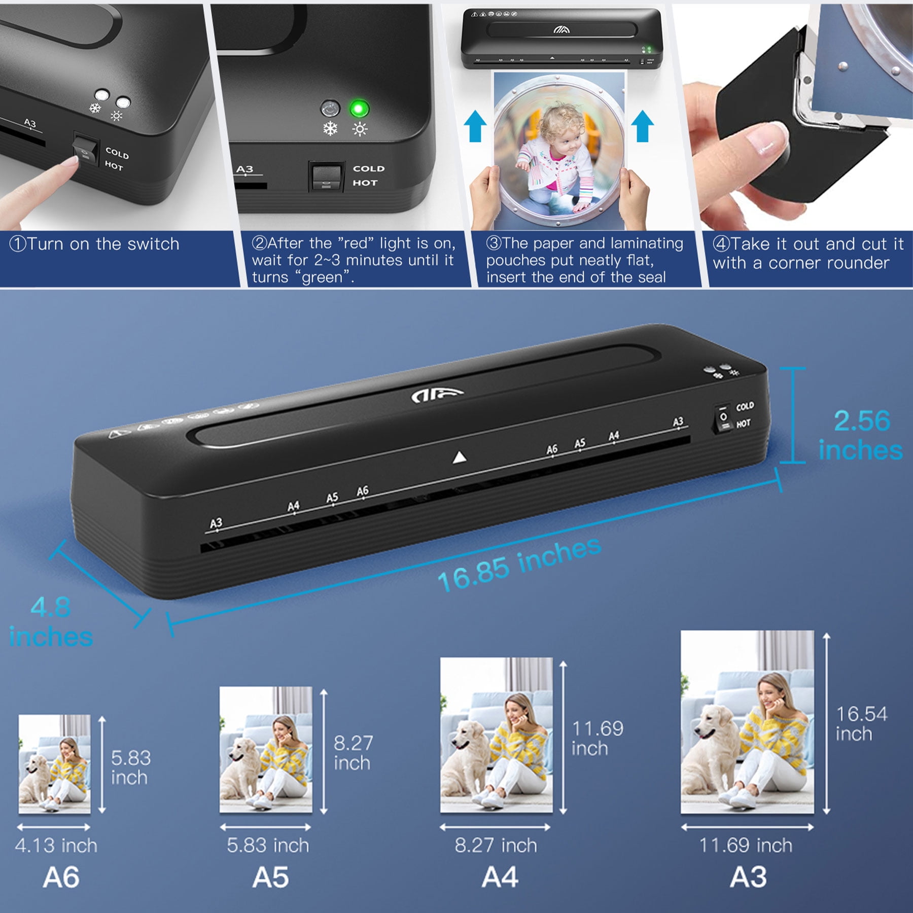 Crenova A3 Laminator Machine, Hot & Cold Thermal Laminating with 20 Sheets, Paper Trimmer & Corner Rounder for Home Office School Supplies