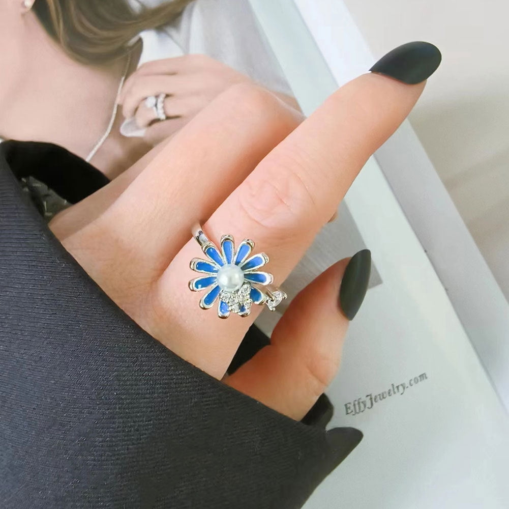 Women Adjustable Sunflower Rotating Fidget Ring Copper Electroplated Anxiety Stress Relief Fashion Jewelry Gift