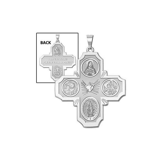 Picturesongold.Com Four Way Religious Medal Necklace Pendants - 3/4 inch x 3/4 inch - Sterling Silver
