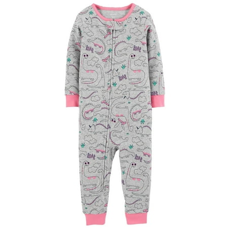 Carter's Baby Girls' 1-Piece Dinosaur Snug Fit Cotton Footless PJs, 12 Months