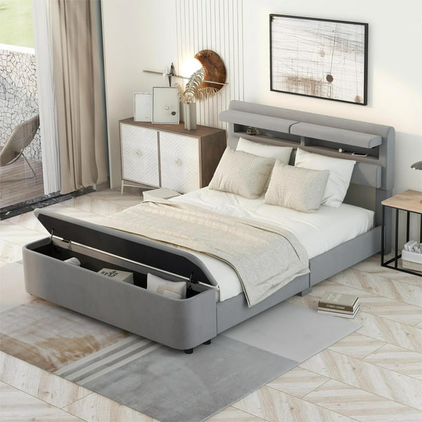 UBesGoo Full Size Platform Bed with Storage Headboard and Footboard