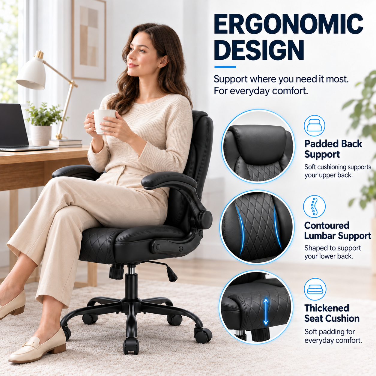 CloudRest Pro Ergonomic Office Chair, High-Back, Black Leather photo 3