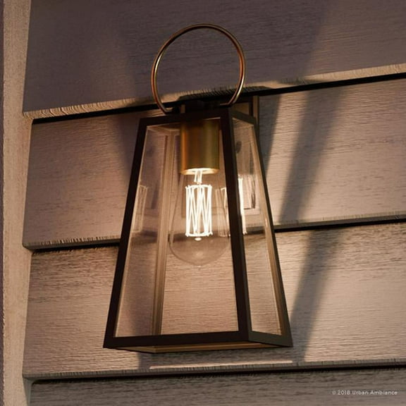 Urban Ambiance Luxury Transitional Outdoor Wall Light, Size: 15-1/8"H x 6-1/2"W, with Farmhouse Style Elements, Olde Bronze Finish and Clear Shade, UHP1002