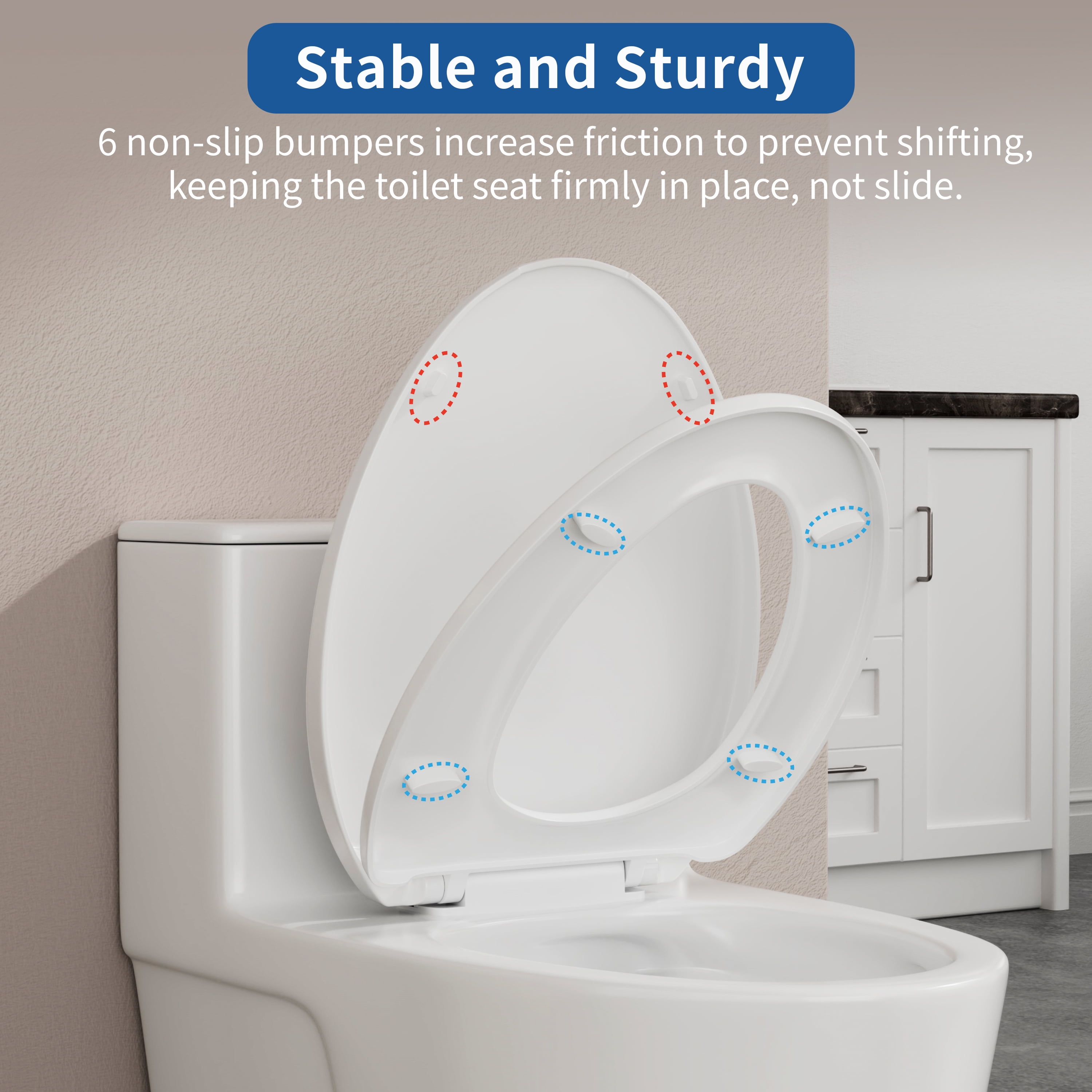 FBJ Elongated Toilet Seat in White, Easy to Install