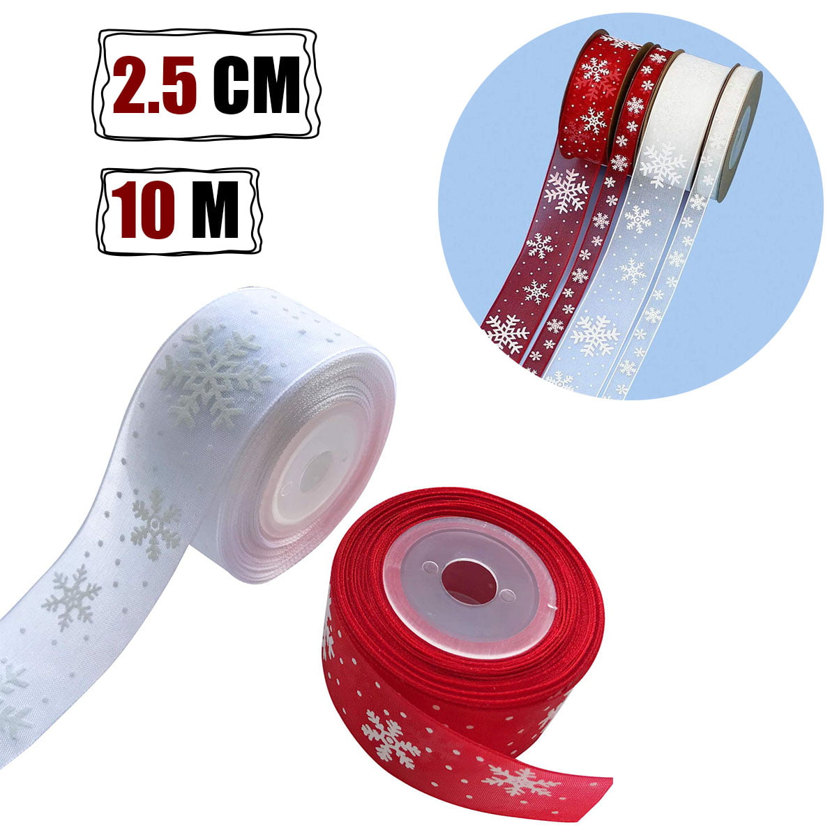 Christmas Ribbon Tape Full Roll 5 or 10 M Scrapbooking Gift Wrap Decorations 