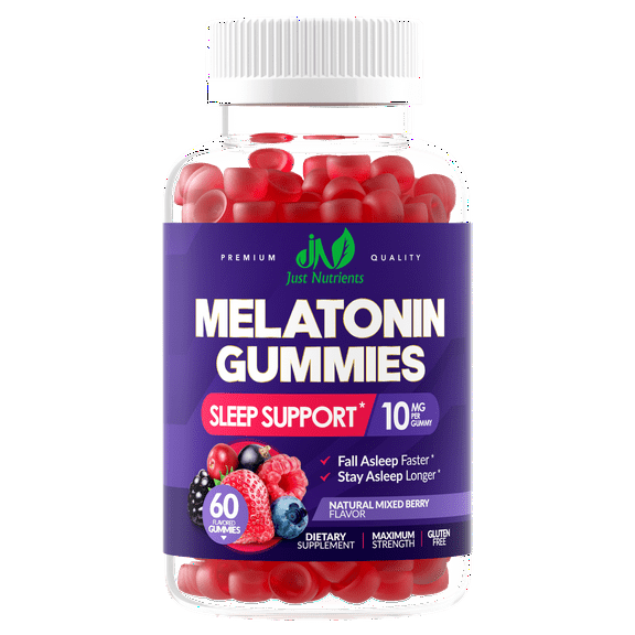 Melatonin 10mg Gummies for Adults (60 Servings) - Gluten-Free, Mixed Berry Flavor - 60 Gummies
