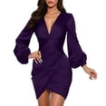 thumbnail image 1 of Vestido midi formal plisado para mujer - Vestido de cóctel con escote en V profundo y cremallera, 1 of 6