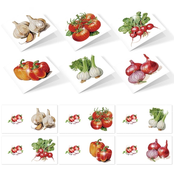 6pcs Diamond Painting Kit Greeting Card, Onion Vegetable 5D DIY Diamond Handmade Holiday Greeting Card with Envelope, Christmas Gift Congratulation