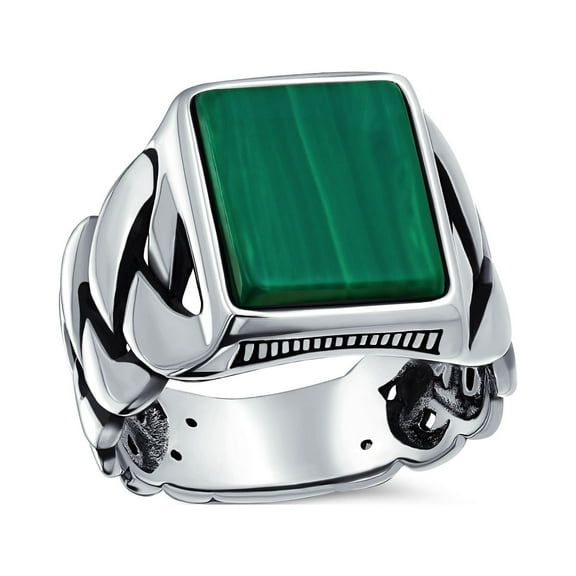 Bling Jewelry Mens Large Rectangle Gemstone Chain Link Statement Signet Ring .925 Sterling Silver