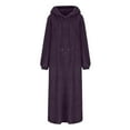 thumbnail image 5 of qelini Nightgowns for Women Fleece Long Sleeve Solid Crewneck Dress Oversized Warm Loungewear with Pockets, 5 of 5