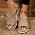 thumbnail image 4 of HAOTAGS Women's Summer Dressy Wedge Sandals Fish Mouth Breathable Open Toe Shoes for Beach Beige Size 7, 4 of 7