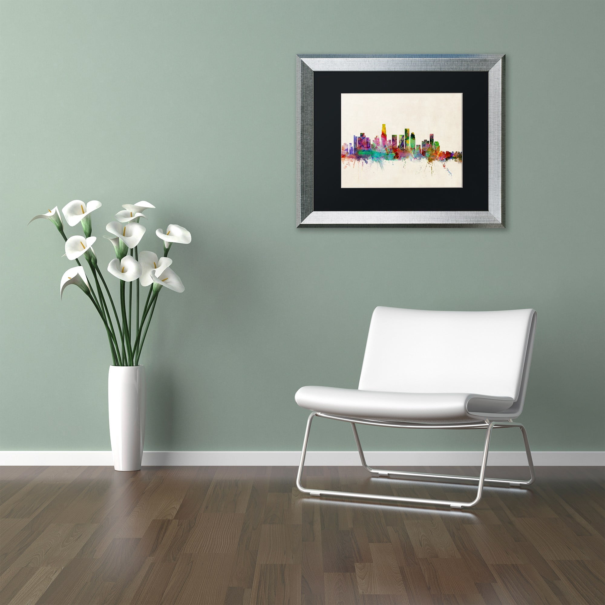 Trademark Fine Art "Los Angeles CA" Canvas Art by Michael Tompsett Black Matte, Silver Frame