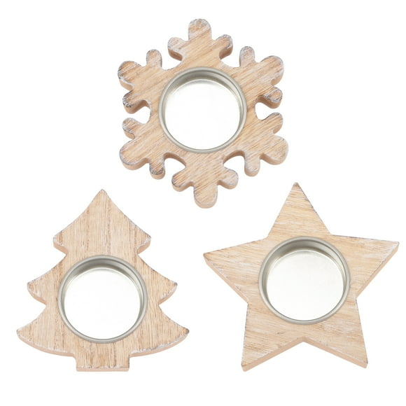 3pcs Chandelier en Bois de Noël Arbre de Noël Pentagramme Flocon de Neige Bougeoir