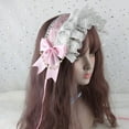 thumbnail image 6 of Women Ruffled Lace Headbands Japanese Style Crisscross Ribbon Bowknot Maid Hair Band Pearls Chain Hair Accessory, 6 of 10