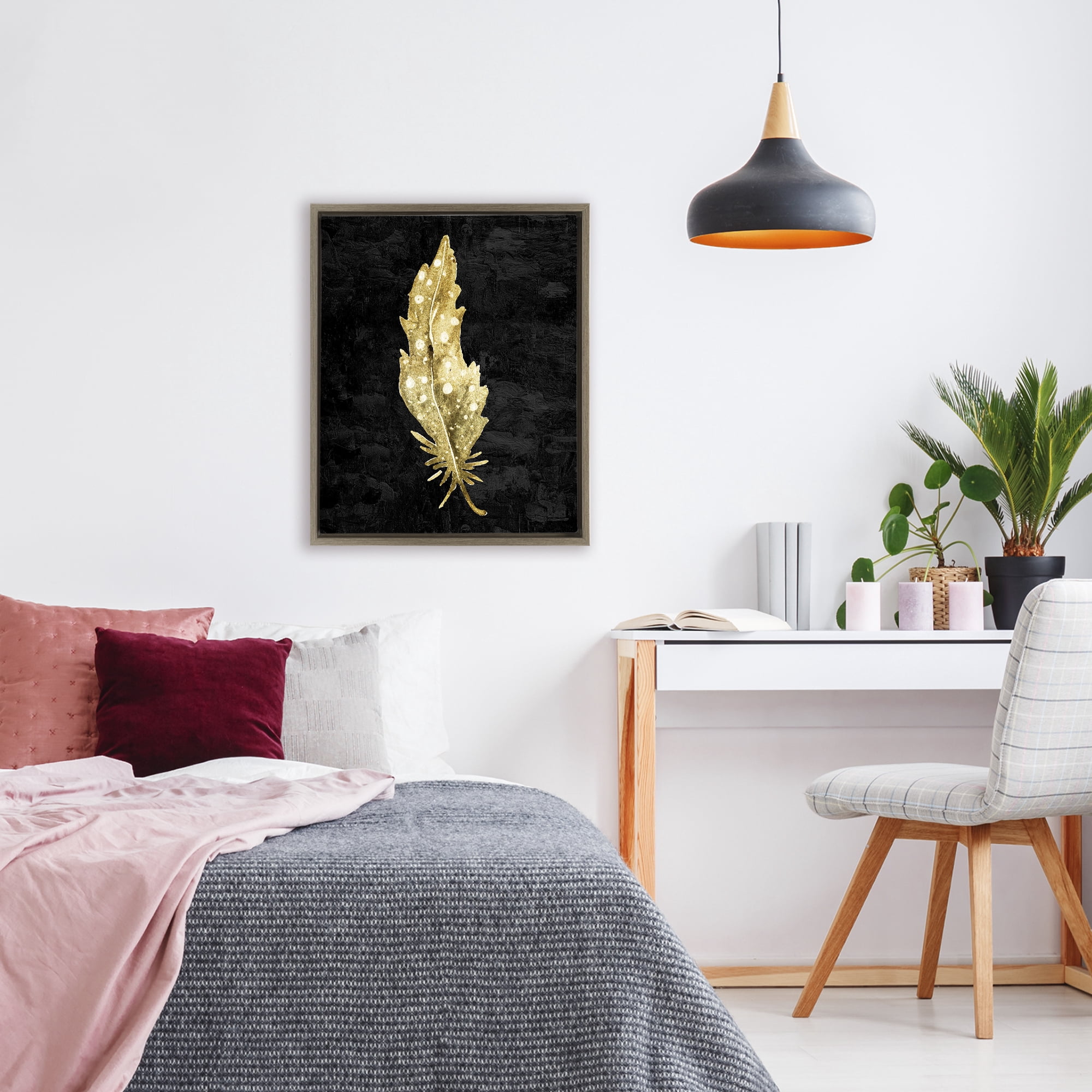 Feather On Black Brown Framed Floater Canvas Wall Art, design by Kim Allen