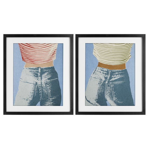 Stupell Industries Favorite Jeans with Striped Shirt 2 Piece Black Framed Print Under Glass Set, design by Victoria Barnes