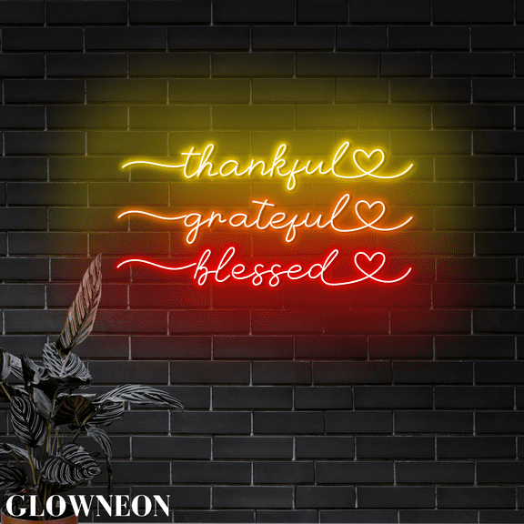 Glowneon Thankful Grateful Blessed Led Sign, Fall Thanksgiving Decor
