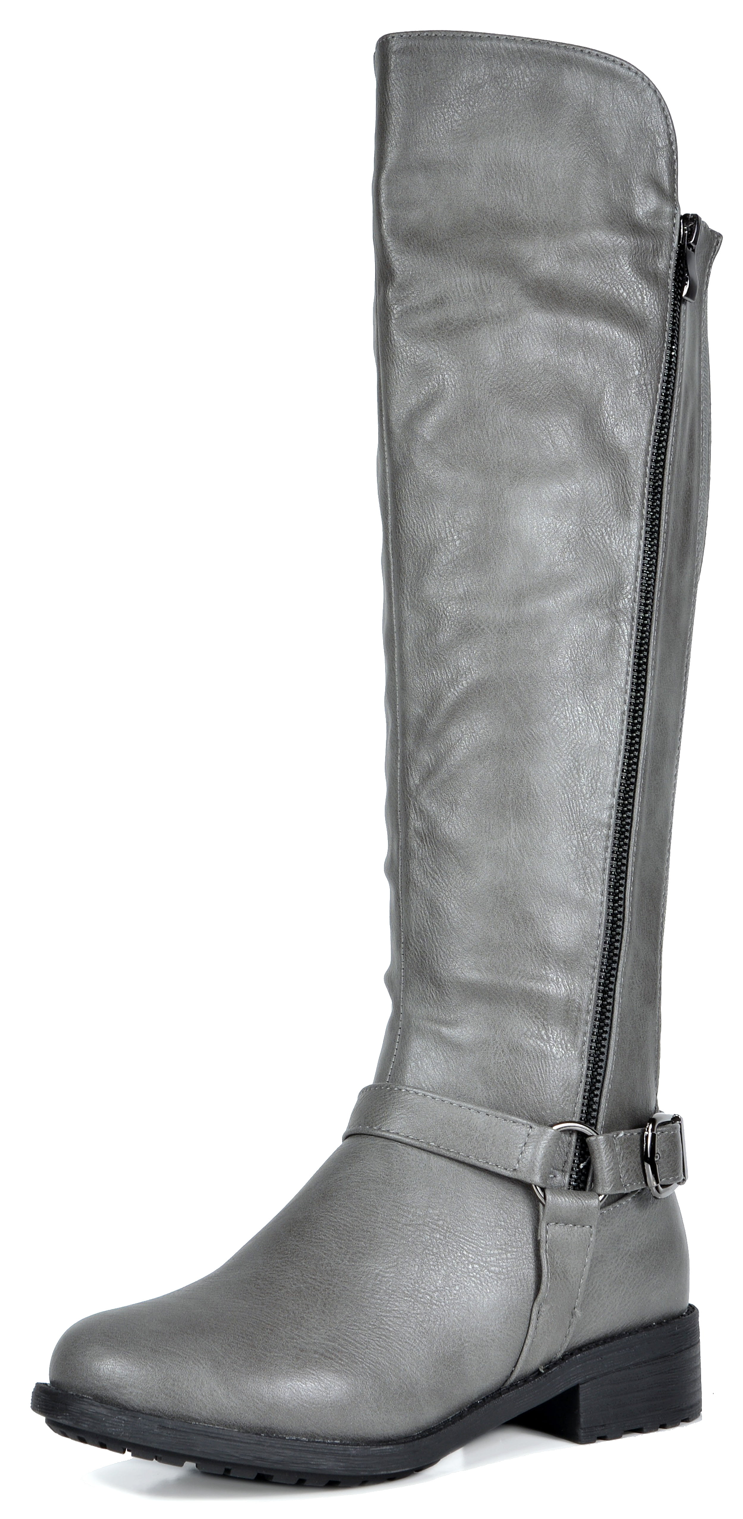 LADIES WOMENS KNEE HIGH FUR LINED FAUX LEATHER FLAT LOW HEEL BIKER RIDING BOOTS 