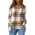 thumbnail image 3 of Top SAMPEEL Camisa Henley de manga larga para mujer, color marrón a cuadros, talla M, 3 of 5