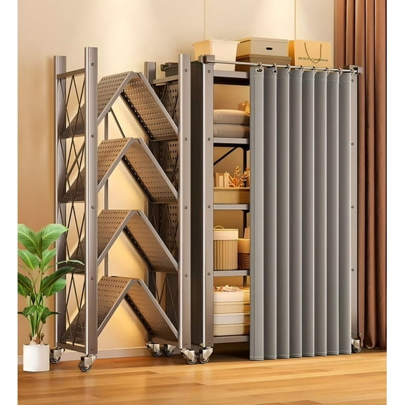 Joybos 5-Shelf Heavy Duty Metal  Storage Shelves with Wheels and Privacy Curtains, No Assembly Organizer Wire Shelf Rack for Kitchen, Basement, Pantry