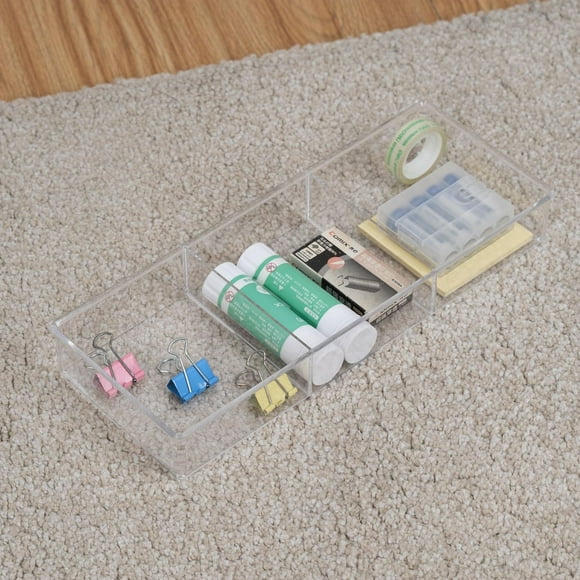 Mainstays Plastic 3-Section Clear Drawer Organizer, Sturdy Resin for Long-Lasting Organization, Perfect for Storage School and Office Products Etc., Product size: 11.80"Lx4.50" Wx1.60"H; Material: clear plastic