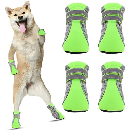 Walbest Mesh Dog Boots Reflective Dog Shoes  Breathable Puppy Paw Protector with Soft Anti-Slip Sole  Adjustable Lightweight Outdoor Pet Shoes for Walking Hiking Running  Set of 4  Green M