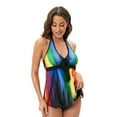 thumbnail image 2 of Melyum Womens Plus Size Two Piece Tankini V Neck Halter Swimsuits Loose Hem Backless Swimwear Colorful Printed Bathing Suits, 2 of 5