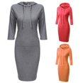 thumbnail image 4 of L Mujer Otoño Mangas 3/4 Vestido Con Capucha Midi De Color Sólido Simple Bolsillo Canguro Slim Fit Hasta La Rodilla Jersey Informal Sudadera Ropa De Calle Tallas Grandes Xs, 4 of 5