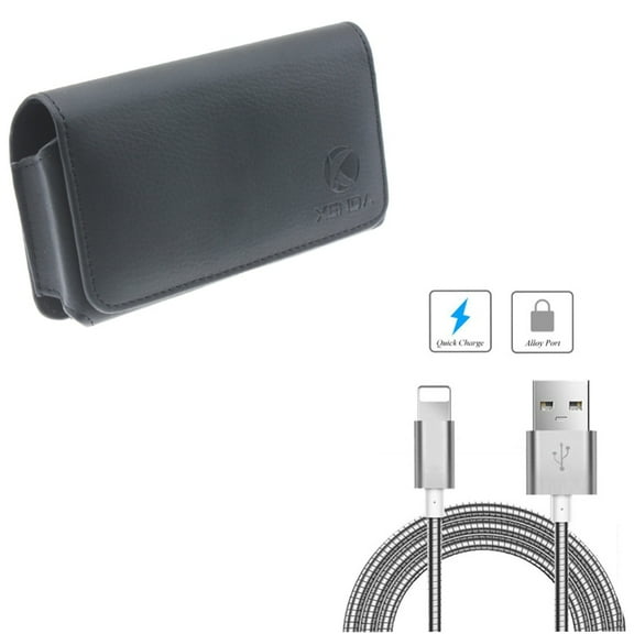 Case Belt Clip w Metal USB Cable for iPhone 8/7/6S/6 - Leather Swivel Holster Loops Cover, 6ft Charger Cord Power Wire Long for iPhone 8/7/6S/6 Models